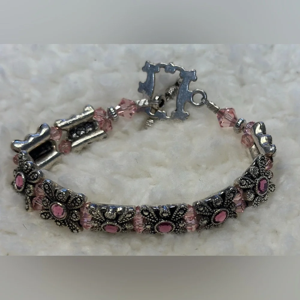 Handmade‎ Silver Pink Swarovski Crystal Bracelet Elegant Jewelry